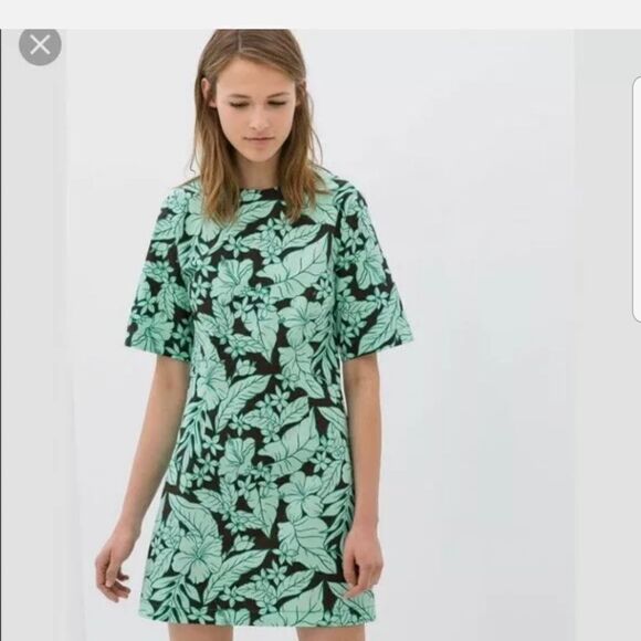 Zara Brown & Green Floral shift dress XS - Picture 9 of 9